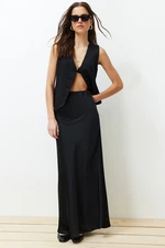 Trendyol Black Satin Fish Shape Maxi Length Woven Skirt