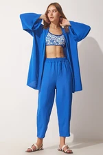 Happiness İstanbul Women's Dark Blue Kimono Pants Suit