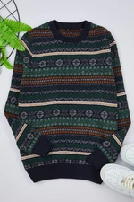 Trendyol Navy Blue Slim Wool Crew Neck Ethnic Knitwear Sweater