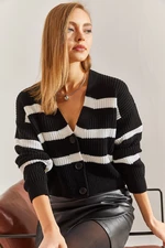 Bianco Lucci Women's Three-Button Striped Knitwear Cardigan