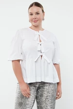 Trendyol Curve White Women's Bow/Lace Woven Plus Size Blouse