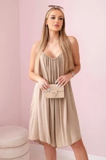 Women's viscose dress with straps - camel beige