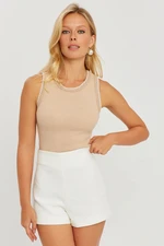 Cool & Sexy Women's Camel Piping Camisole Blouse