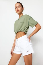 Trendyol White Ripped Detail Denim Shorts