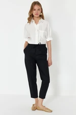 Trendyol Black Elastic Waist Pull On Linen Blend Woven Trousers