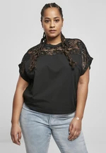 Women's short oversized T-shirt with black lace