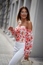 Spanish blouse with orange and cream flowers