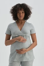 Dagi Green V-Neck Cotton Maternity Pajamas Top