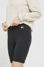 Šortky Tommy Jeans dámske, čierna farba, jednofarebné, vysoký pás
