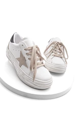 Marjin Women's Sneakers Lace-Up Star Printed Thick Sole Sports Shoes Corisa White.