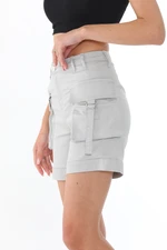 BİKELİFE Stone Cargo Pocket High Waist Flexible Denim Shorts