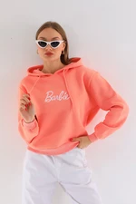 BİKELİFE Oversize Barbie Printed Hooded Thick Cotton Sweatshirt.