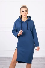 Dress with hood and slit for jeans side