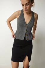 Happiness İstanbul Women's Anthracite Halterneck Buttons Knitwear Vest