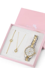 Polo Air Women's Wristwatch Zircon Stone Necklace Bracelet Special Combination Set Silver-Yellow Color