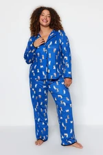 Trendyol Curve Blue Patterned Knitted Pajama Set