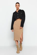 Trendyol Camel Premium Yarn/Special Thread Knitwear Skirt with Spikes