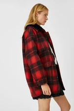 Koton Women's Red Plaid Coat