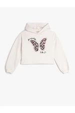 Koton Butterfly Printed Hooded Crop Sweatshirt Rayon