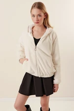 Bigdart 5091 Hooded Shearling Coat - Ecru