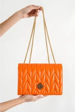 Capone Outfitters Capone Leeds Women's Chain Strap Quilted Skin Orange Shoulder Bag