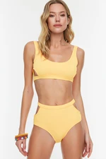 Trendyol Apricot Textured High Waist Bikini Bottoms With Cut Out Detailed