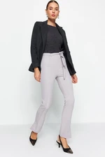 Trendyol Gray Belted Skinny Leg Woven Ribbed Trousers