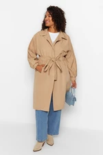 Trendyol Curve Beige Waist Belted Trench Coat