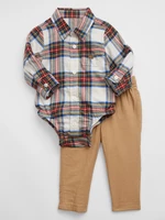 Set of boys' checkered bodysuit in cream-red and pants in brown color GAP