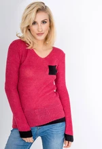 Comfortable women's sweater with pocket - red,