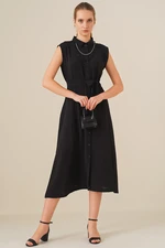 Bigdart 2226 Belted Zero Sleeve Dress - Black