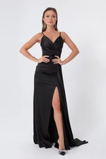 Lafaba Women's Black Strapless Long Satin Evening Dress & Prom Dress