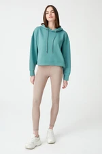 LOS OJOS Blue Green Hooded Soft Textured Crop Sweatshirt