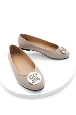 Marjin Women's Buckle Flat Flats Kalves Beige