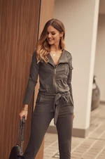 Women's jumpsuit with tie at waist Dark grey