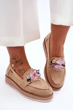 Women's moccasins on the platform with stones Beige Elonore