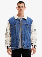 Desigual Wolf White and Blue Mens Denim Jacket - Men