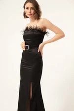 Lafaba Women's Black Strapless Mermaid Evening Dress with Stones and a Belt.