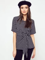 Polka dot blouse with decorative binding black