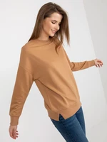 Camel basic hoodless sweatshirt with round neckline