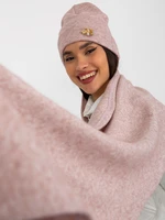 Pink winter set with cap and brooch