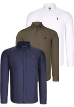 TRIPLE SET G725 DEWBERRY MENS SHIRT-NAVY BLUE-WHITE-GREEN