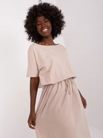 Beige casual basic dress with round neckline