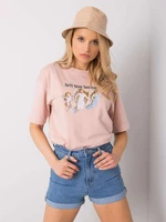 Dusty pink T-shirt with print Jasmine RUE PARIS