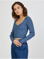 Modrý dámský žebrovaný crop top TALLY WEiJL - Dámské