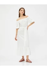 Koton Midi Dress with Open Shoulder and Belt