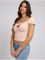 Light pink Women Ribbed Cropped T-Shirt with Bow Guess Vale - Women