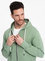 Ombre BASIC men's unbuttoned hooded sweatshirt - green