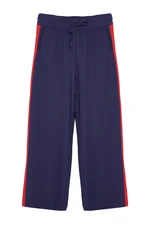 Trendyol Navy Blue Wide Leg Woven Trousers with Elastic Waist and Side Stripes