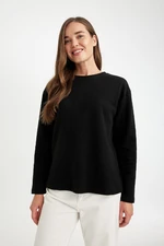 DEFACTO Women's Black Regular Fit Crew Neck Thessaloniki Fabric Basic Plain Long Sleeve T-Shirt